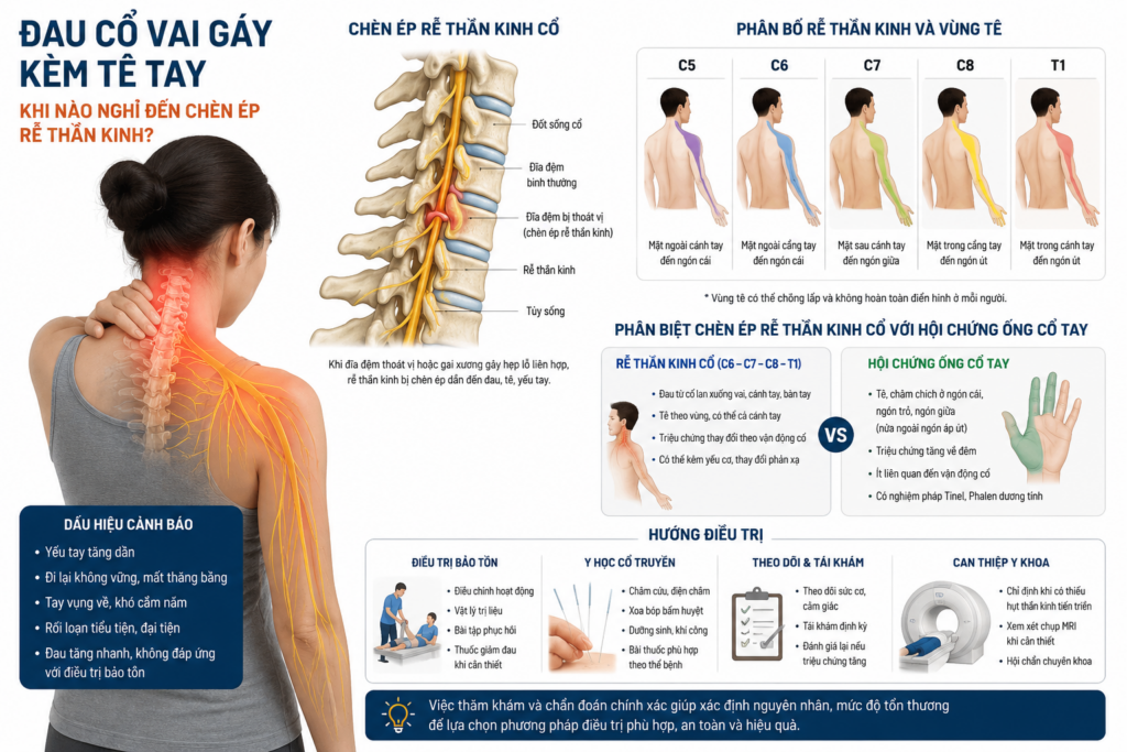 Đau cổ vai gáy kèm tê tay do chèn ép rễ thần kinh cổ